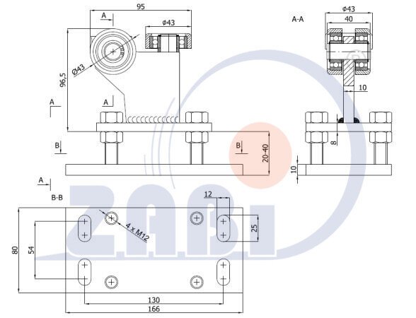 Ролики для откатных ворот, Каретки для откатных воро, Для профиля 50х50 стенка 2,5мм с обозначением R-3MM-50