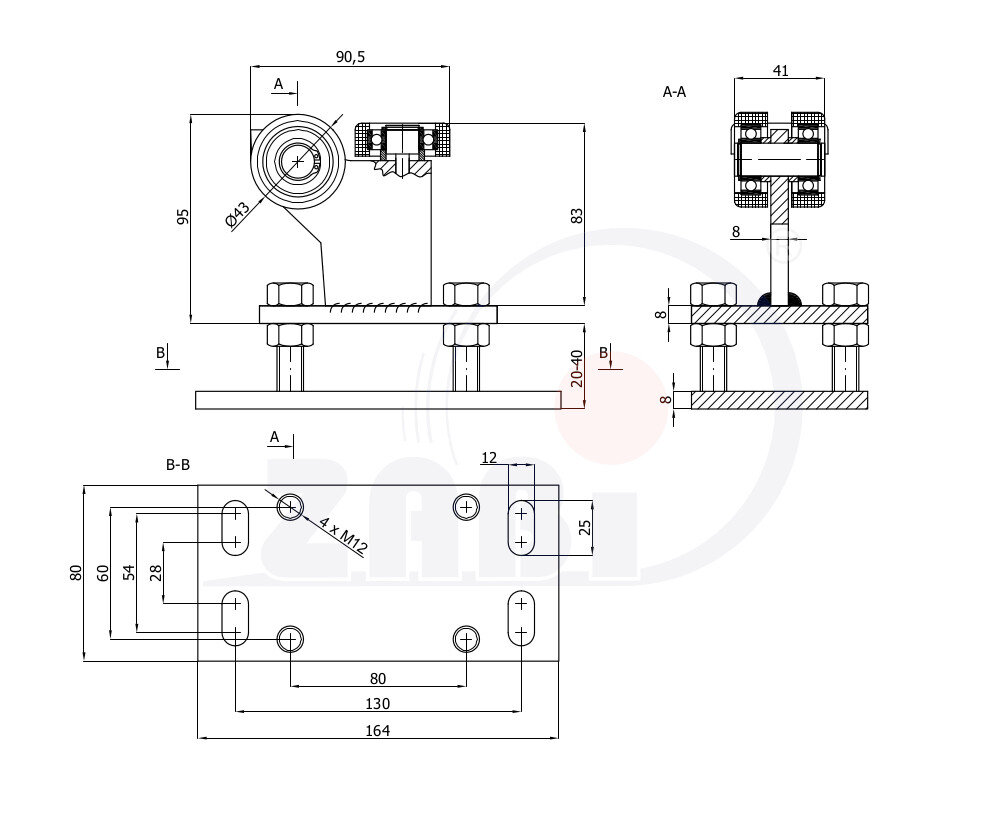 Ролики для откатных ворот, Каретки для откатных воро, Для профиля 50х50 стенка 2,5мм с обозначением R-3T-50