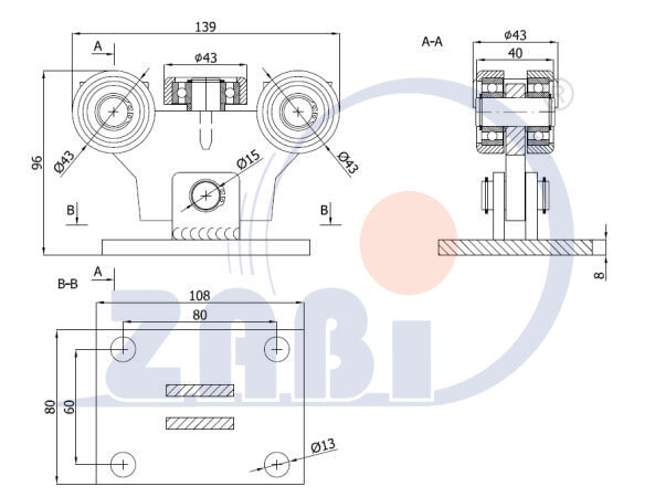 Ролики для откатных ворот, Каретки для откатных воро, Для профиля 50х50 стенка 2,5мм с обозначением W-5MM-50