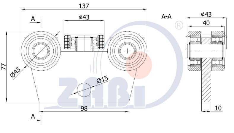 Wózki i akcesoria do bram, Wózki do bram przesuwnych, Do profili 50x50 ścianka 2,5mm o symbolu WG-5MM-50