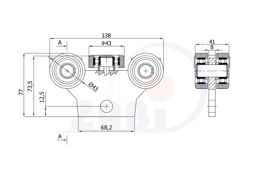 Wózki i akcesoria do bram, Wózki do bram przesuwnych, Do profili 50x50 ścianka 2,5mm o symbolu WG-5T-50