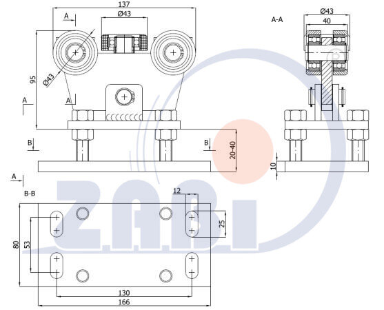 Ролики для откатных ворот, Каретки для откатных воро, Для профиля 50х50 стенка 2,5мм с обозначением WR-5M-50