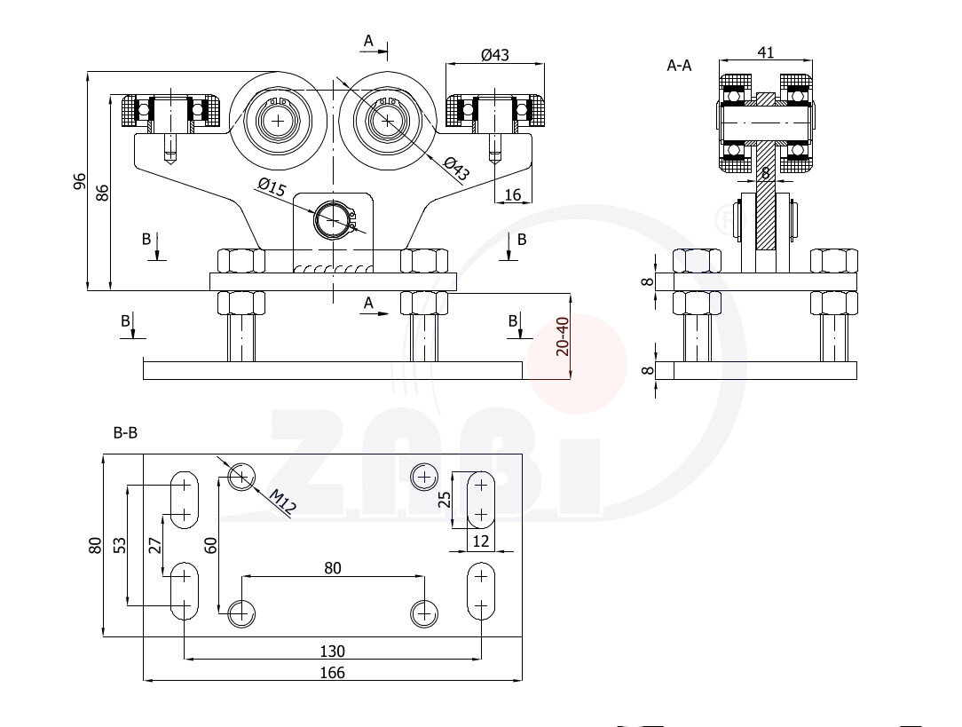 Ролики для откатных ворот, Каретки для откатных воро, Для профиля 50х50 стенка 2,5мм с обозначением WR-6M-50