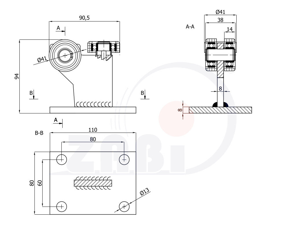 Wózki i akcesoria do bram, Wózki do bram przesuwnych, Do profili 50x50 ścianka 4mm o symbolu 3M-50/4