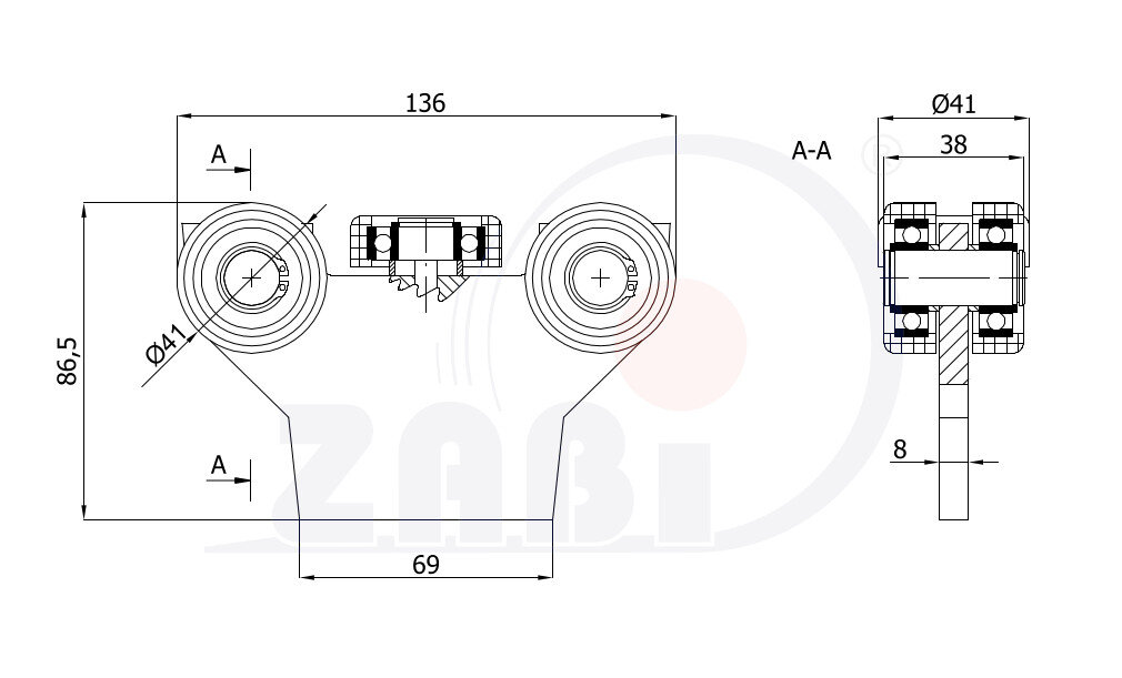 Wózki i akcesoria do bram, Wózki do bram przesuwnych, Do profili 50x50 ścianka 4mm o symbolu G-5T-50/4