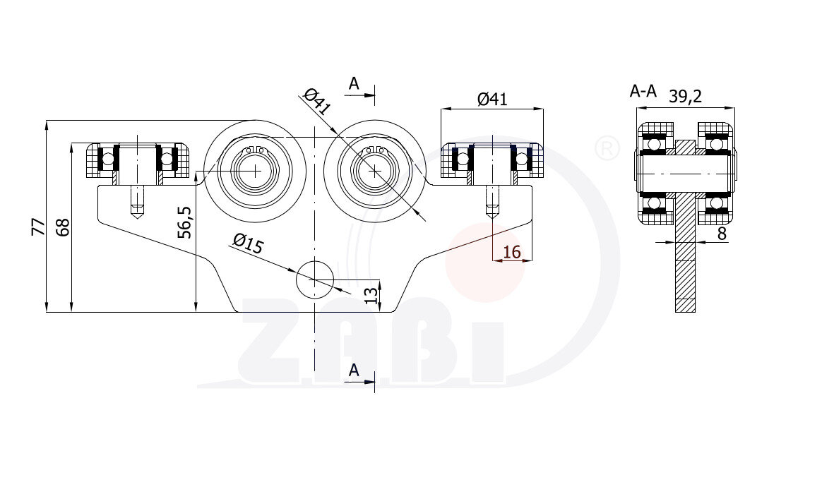 Wózki i akcesoria do bram, Wózki do bram przesuwnych, Do profili 50x50 ścianka 4mm o symbolu G-6T-50/4
