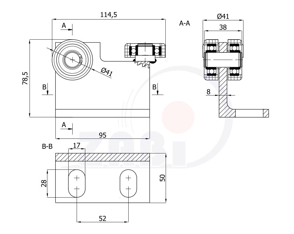 Wózki i akcesoria do bram, Wózki do bram przesuwnych, Do profili 50x50 ścianka 4mm o symbolu P-3M-50/4