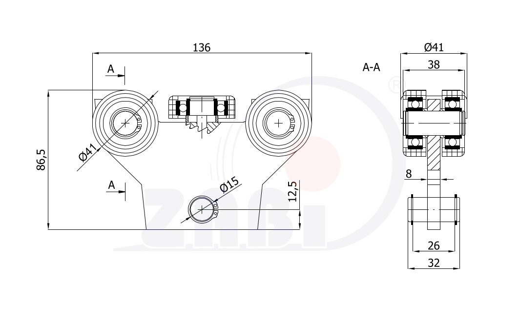 Wózki i akcesoria do bram, Wózki do bram przesuwnych, Do profili 50x50 ścianka 4mm o symbolu WG-5MM-50/4