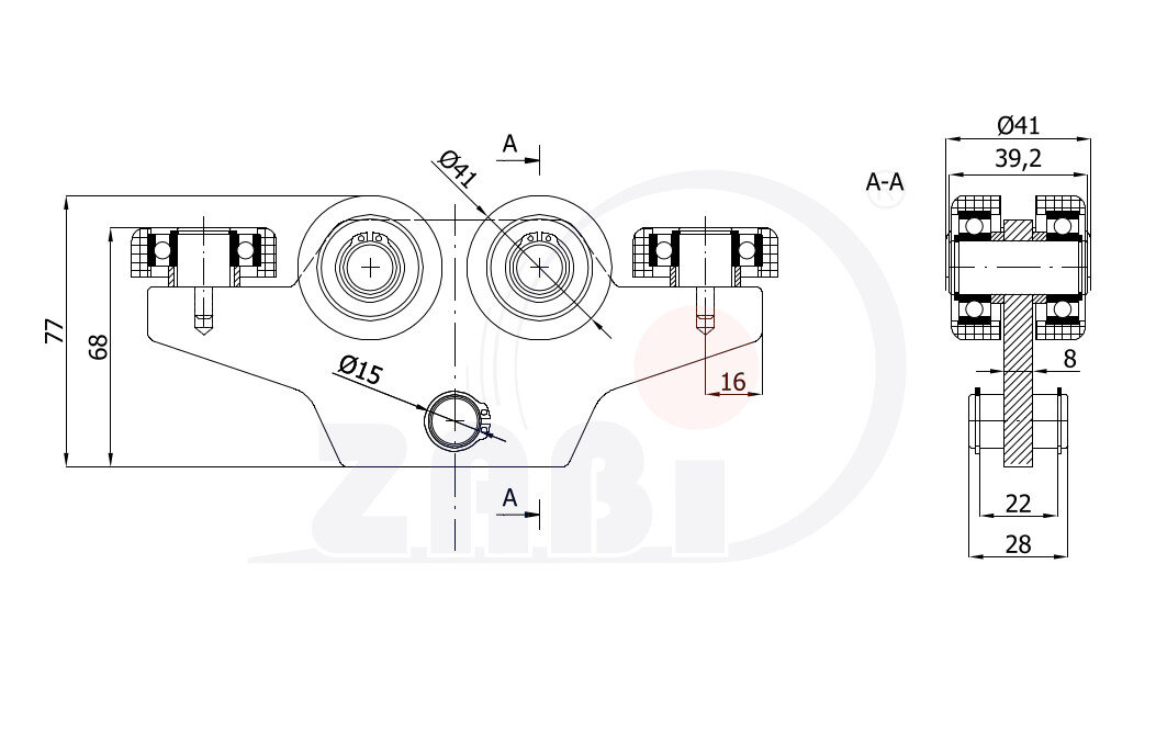 Wózki i akcesoria do bram, Wózki do bram przesuwnych, Do profili 50x50 ścianka 4mm o symbolu WG-6M-50/4