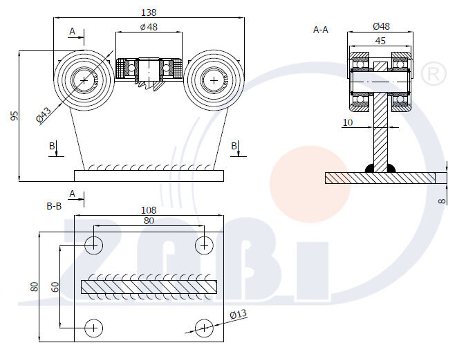 Ролики для откатных ворот, Каретки для откатных воро, Для профиля 50х55 стенка 2,5мм с обозначением 5M-50/55