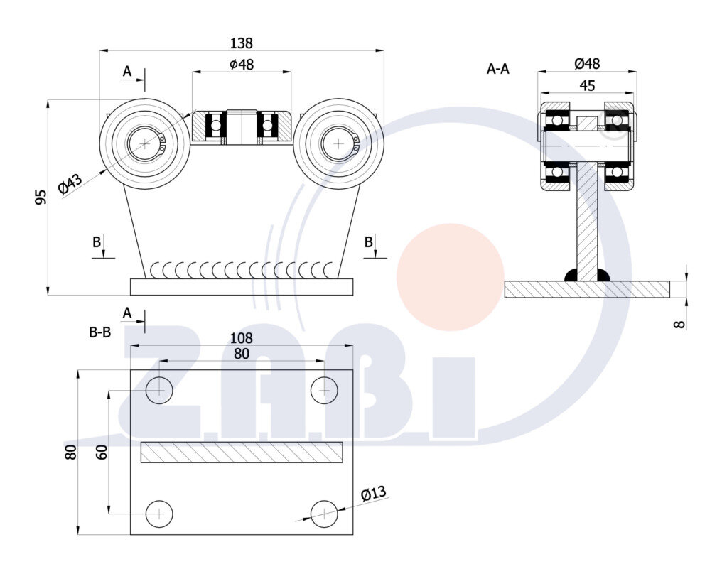 Ролики для откатных ворот, Каретки для откатных воро, Для профиля 50х55 стенка 2,5мм с обозначением 5MM-50/55