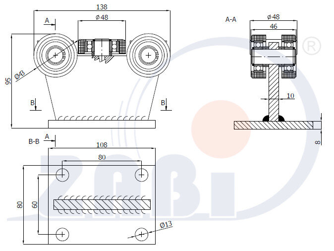 Ролики для откатных ворот, Каретки для откатных воро, Для профиля 50х55 стенка 2,5мм с обозначением 5T-50/55