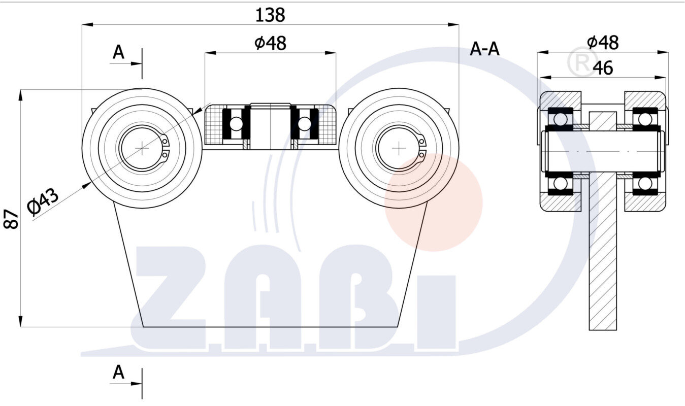 Wózki i akcesoria do bram, Wózki do bram przesuwnych, Do profili 50x55 ścianka 2,5mm o symbolu G-5M-50/55