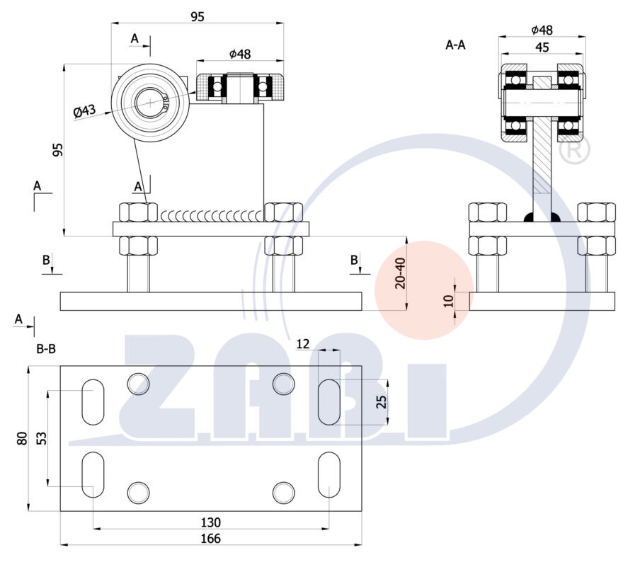 Ролики для откатных ворот, Каретки для откатных воро, Для профиля 50х55 стенка 2,5мм с обозначением R-3M-50/55