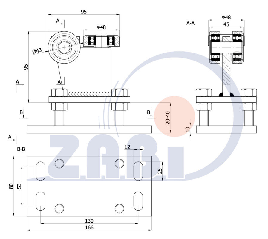 Ролики для откатных ворот, Каретки для откатных воро, Для профиля 50х55 стенка 2,5мм с обозначением R-3MM-50/55