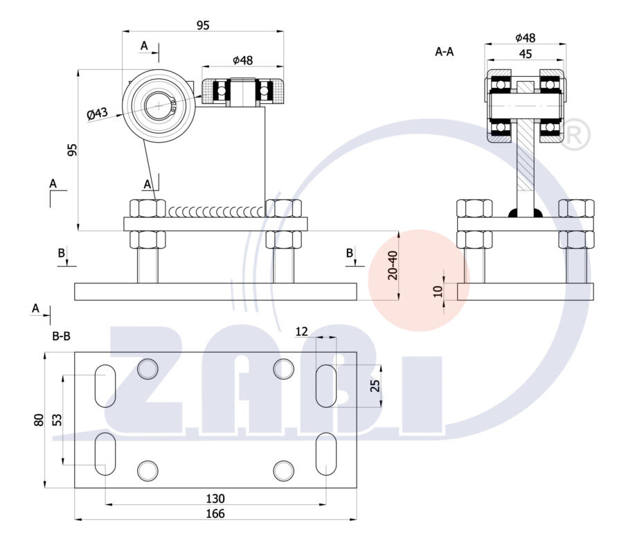 Ролики для откатных ворот, Каретки для откатных воро, Для профиля 50х55 стенка 2,5мм с обозначением R-3T-50/55