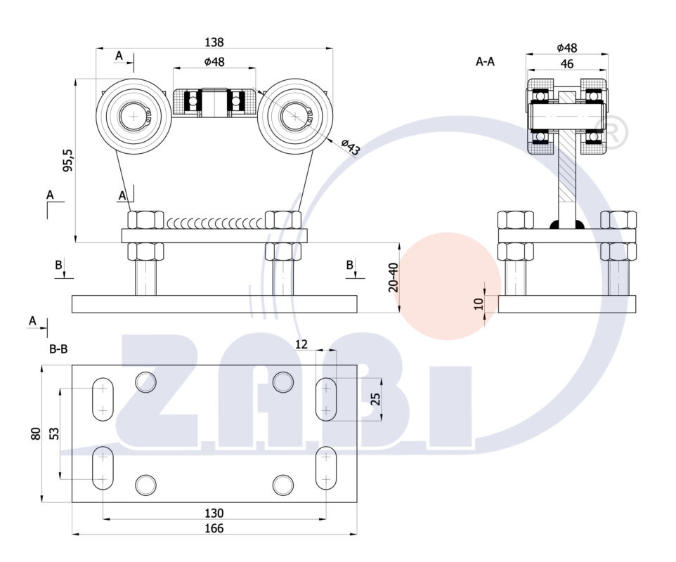 Ролики для откатных ворот, Каретки для откатных воро, Для профиля 50х55 стенка 2,5мм с обозначением R-5T-50/55