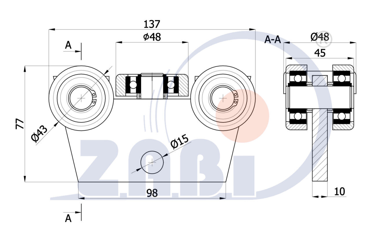 Wózki i akcesoria do bram, Wózki do bram przesuwnych, Do profili 50x55 ścianka 2,5mm o symbolu WG-5MM-50/55