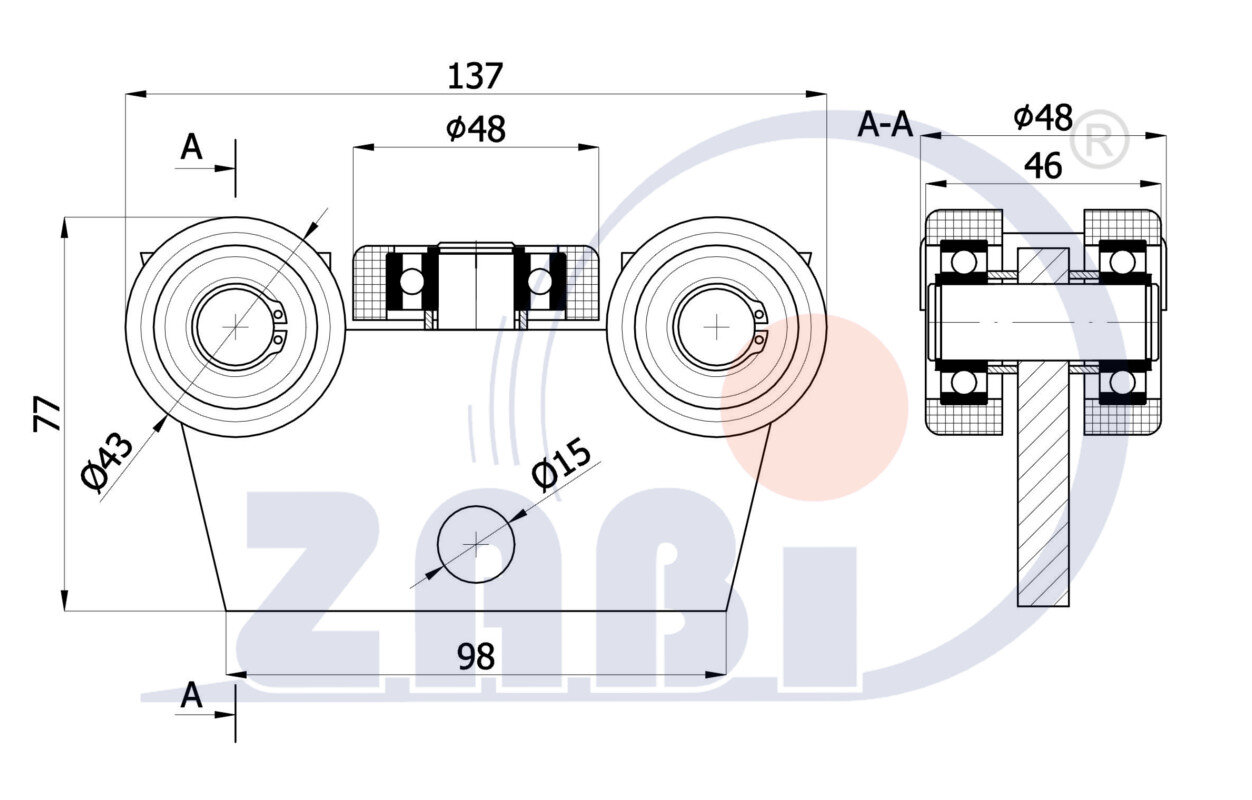 Wózki i akcesoria do bram, Wózki do bram przesuwnych, Do profili 50x55 ścianka 2,5mm o symbolu WG-5T-50/55