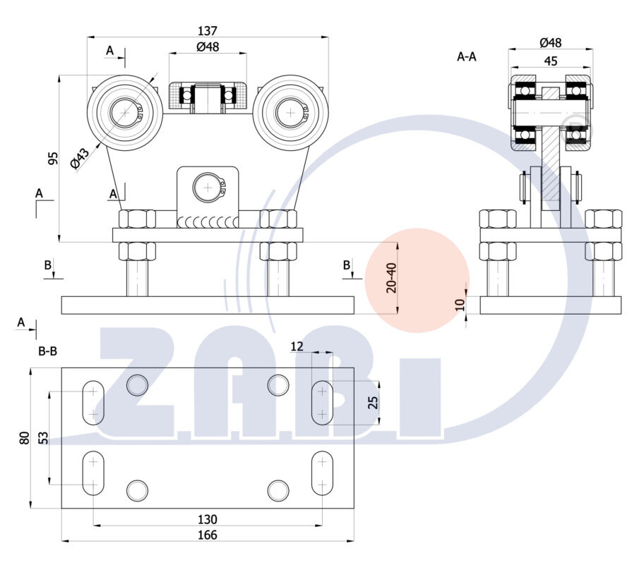 Ролики для откатных ворот, Каретки для откатных воро, Для профиля 50х55 стенка 2,5мм с обозначением WR-5M-50/55