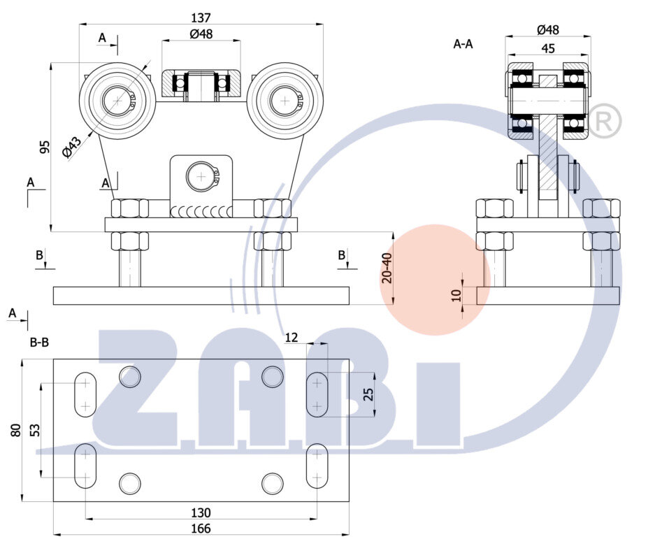 Ролики для откатных ворот, Каретки для откатных воро, Для профиля 50х55 стенка 2,5мм с обозначением WR-5MM-50/55