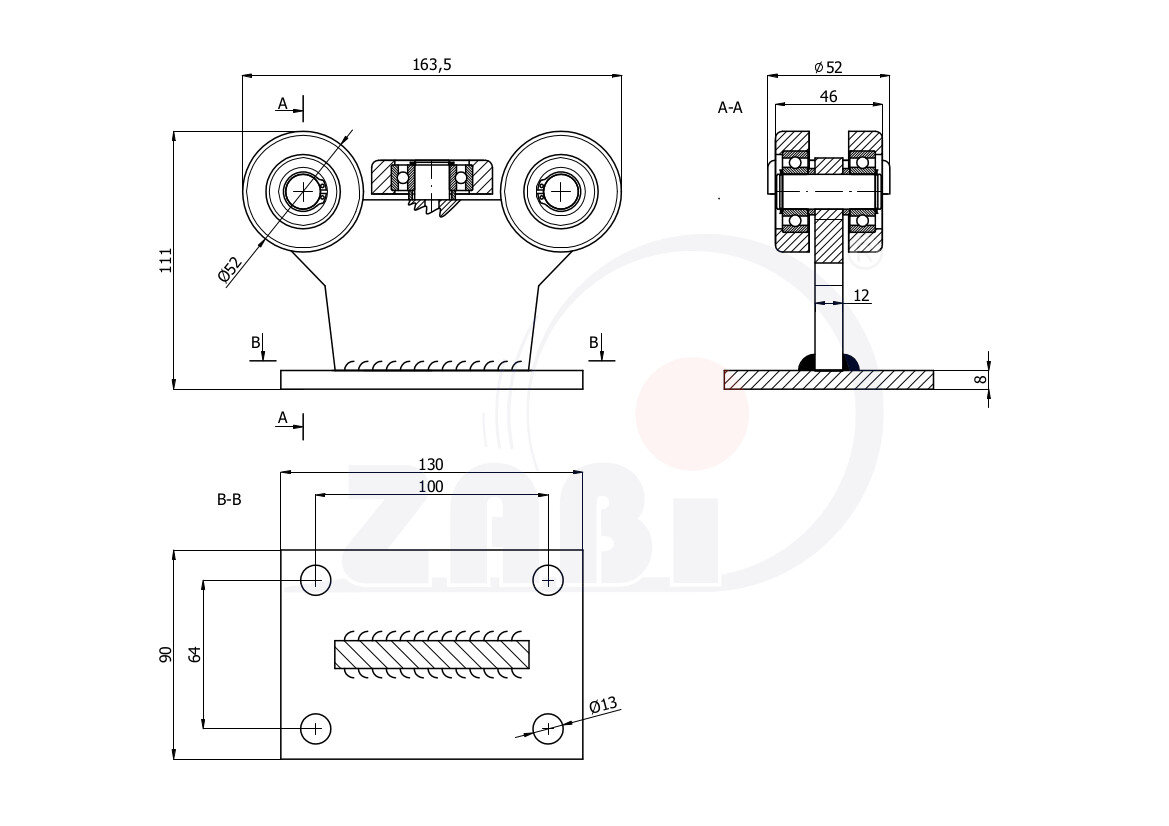 Ролики для откатных ворот, Каретки для откатных воро, Для профиля 60х60 стенка 3,5мм с обозначением 5M-60