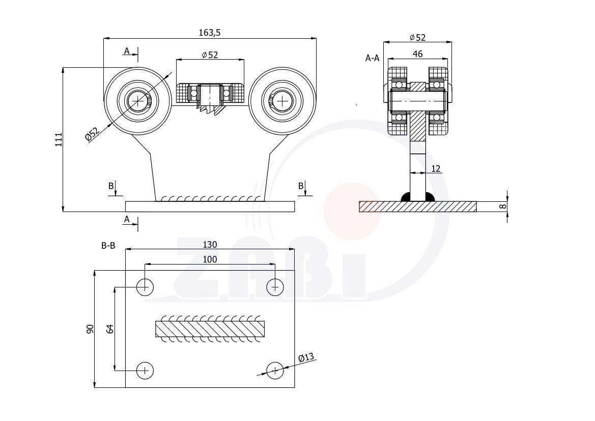 Ролики для откатных ворот, Каретки для откатных воро, Для профиля 60х60 стенка 3,5мм с обозначением 5T-60
