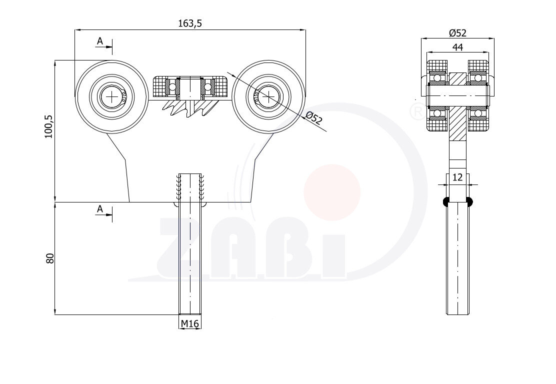 Ролики для откатных ворот, Каретки для откатных воро, Для профиля 60х60 стенка 3,5мм с обозначением G-5T-60/M16