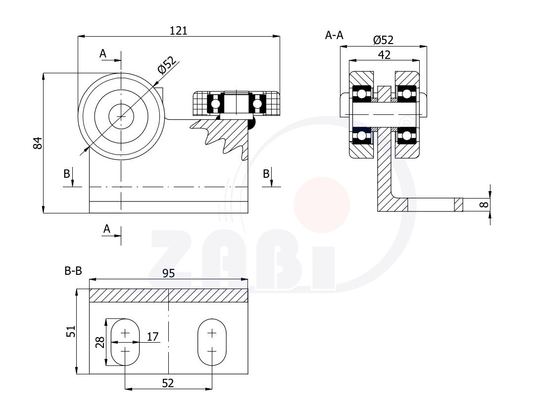 Wózki i akcesoria do bram, Wózki do bram przesuwnych, Do profili 60x60 ścianka 3mm o symbolu P-3T-60