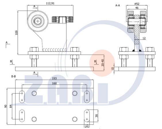 Ролики для откатных ворот, Каретки для откатных воро, Для профиля 60х60 стенка 3,5мм с обозначением R-3MM-60
