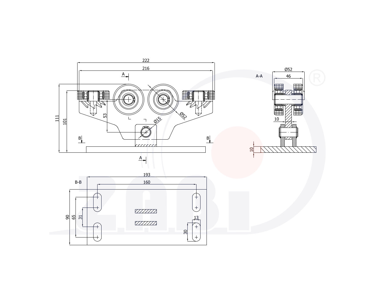 Ролики для откатных ворот, Каретки для откатных воро, Для профиля 60х60 стенка 3,5мм с обозначением W-6MM-60