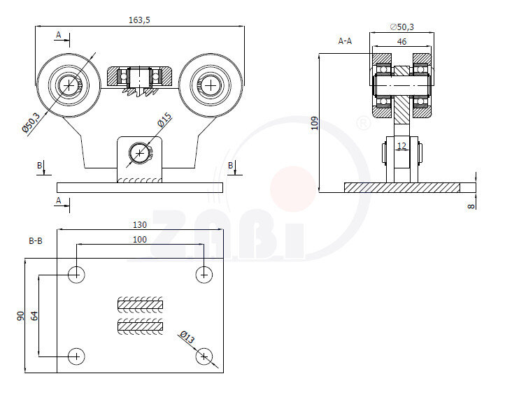 Ролики для откатных ворот, Каретки для откатных воро, Для профиля 60х60 стенка 4мм с обозначением W-5M-60/4