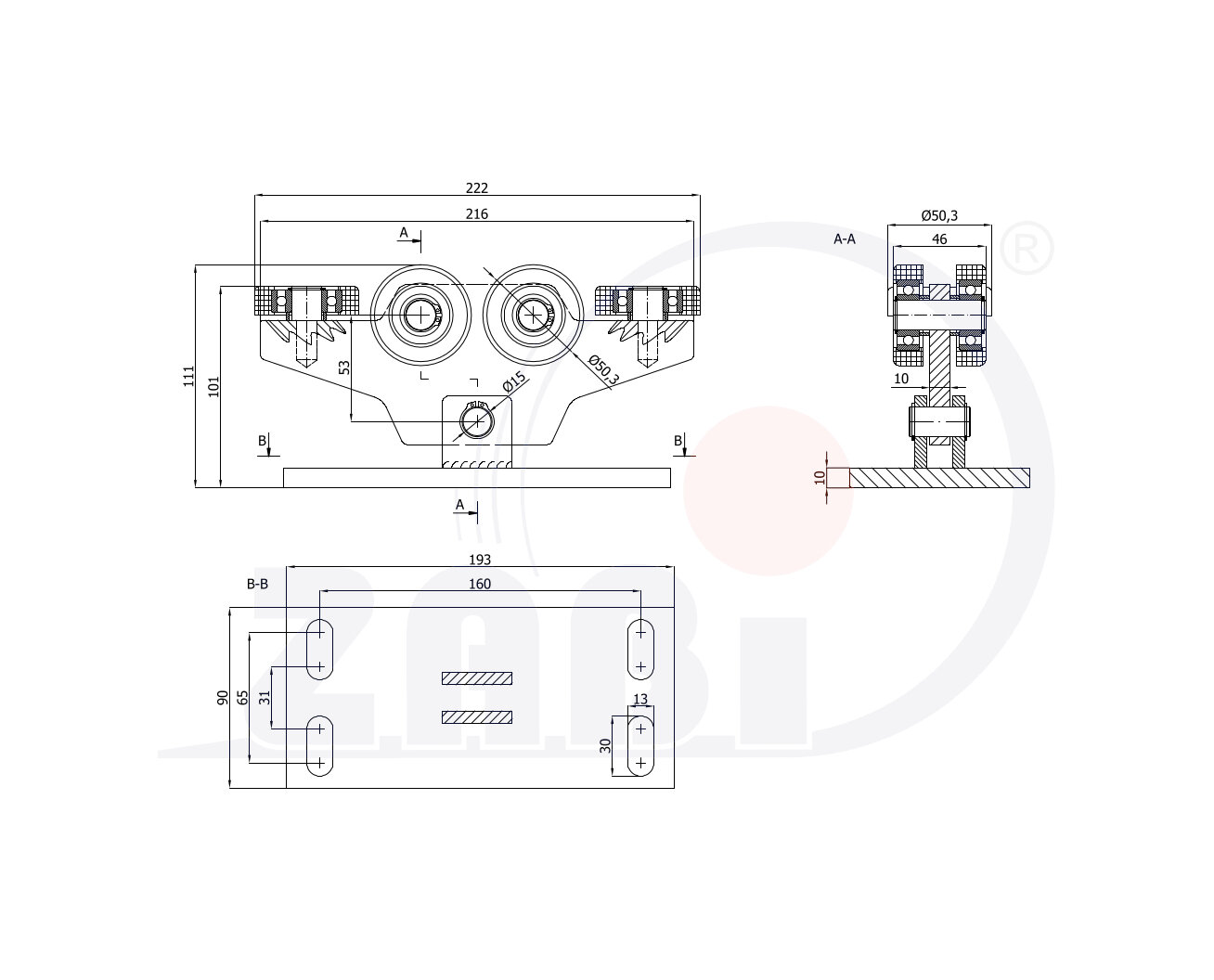 Ролики для откатных ворот, Каретки для откатных воро, Для профиля 60х60 стенка 4мм с обозначением W-6MM-60/4