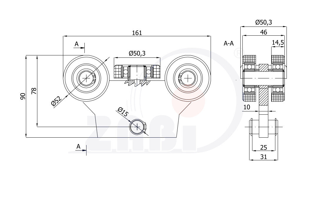 Ролики для откатных ворот, Каретки для откатных воро, Для профиля 60х60 стенка 4мм с обозначением WG-5T-60/4