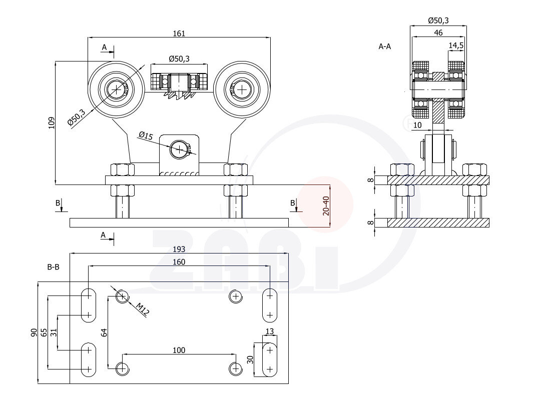 Ролики для откатных ворот, Каретки для откатных воро, Для профиля 60х60 стенка 4мм с обозначением WR-5T-60/4