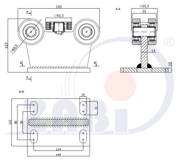 Ролики для откатных ворот, Каретки для откатных воро, Для профиля 70х70 стенка 4мм с обозначением 5M-70