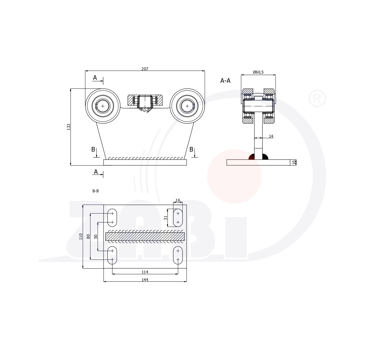 Laufwagen und Zubehör für Schiebetore und Selbsttragendes, Rollwagen für Tore, Für profile 70x70 dicke 4mm mit dem Symbol 5MM-70