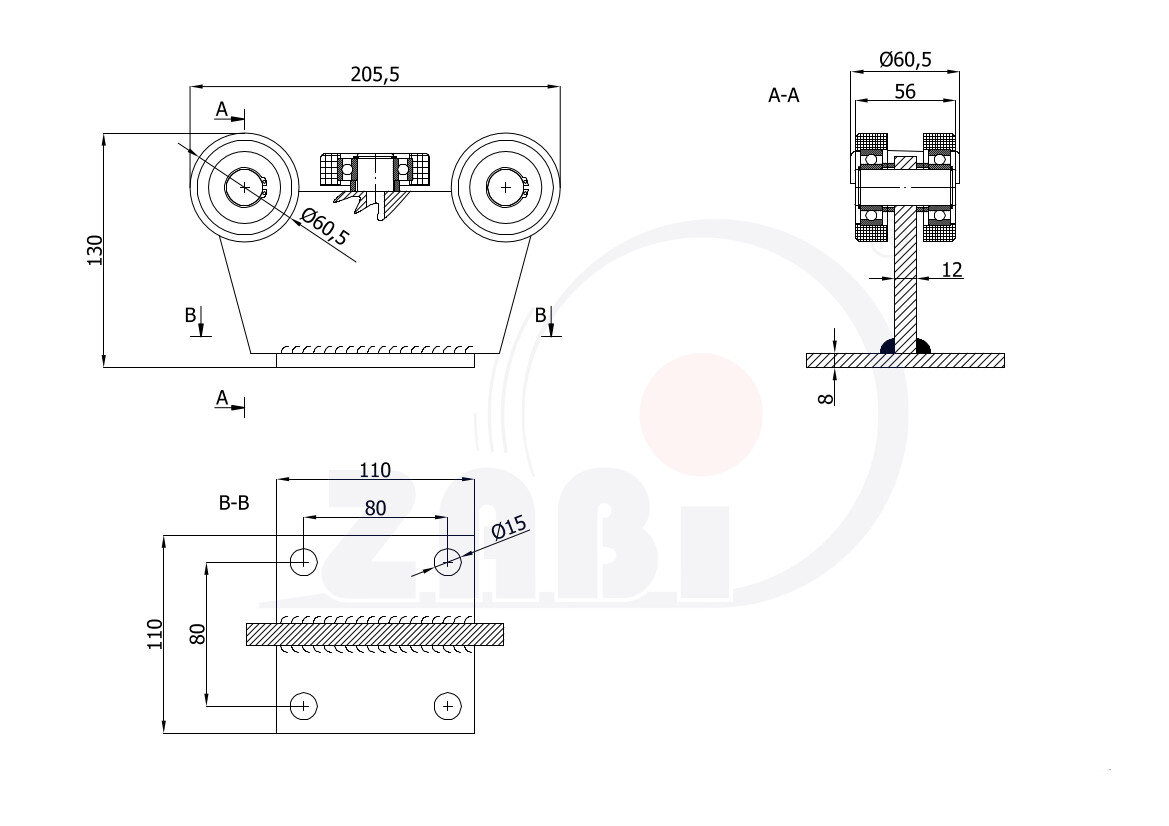 Ролики для откатных ворот, Каретки для откатных воро, Для профиля 70х70 стенка 4мм с обозначением 5T-70M