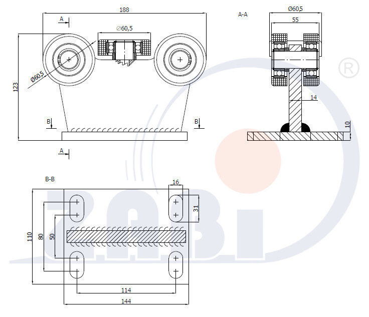 Ролики для откатных ворот, Каретки для откатных воро, Для профиля 70х70 стенка 4мм с обозначением 5T-70