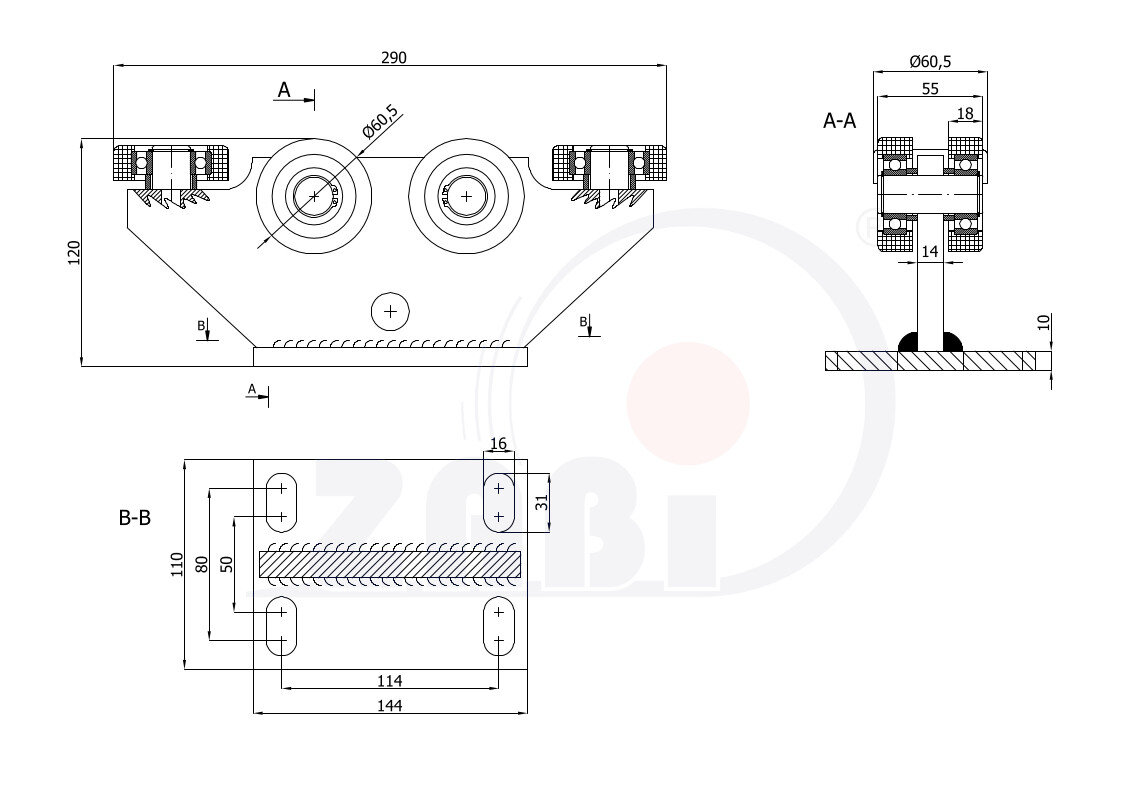 Ролики для откатных ворот, Каретки для откатных воро, Для профиля 70х70 стенка 4мм с обозначением 6M-70