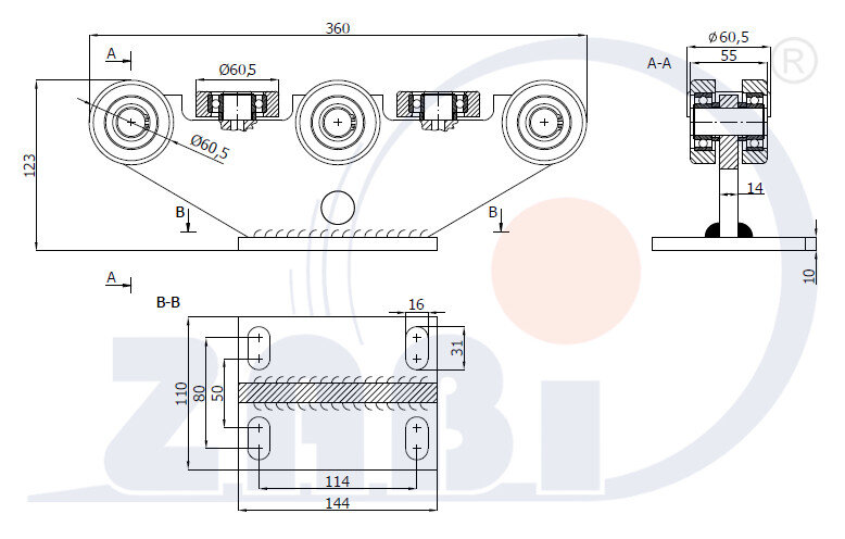 Ролики для откатных ворот, Каретки для откатных воро, Для профиля 70х70 стенка 4мм с обозначением 8MM-70