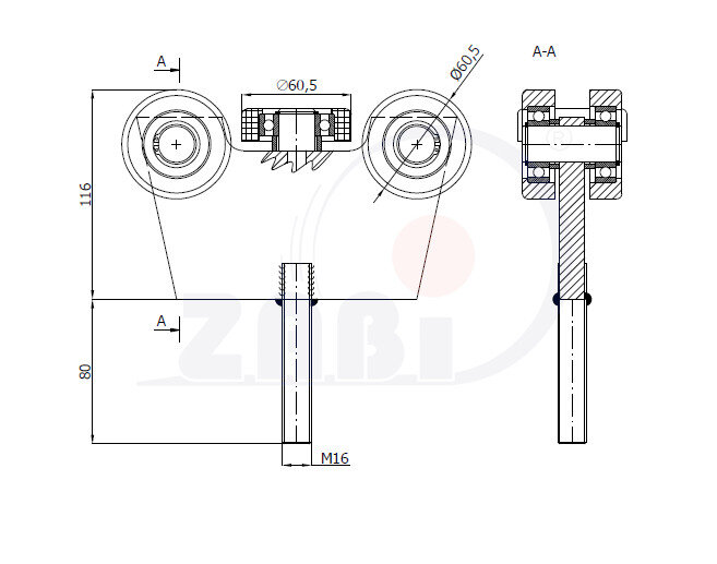 Wózki i akcesoria do bram, Wózki do bram przesuwnych, Do profili 70x70 ścianka 4mm o symbolu G-5M-70/M16