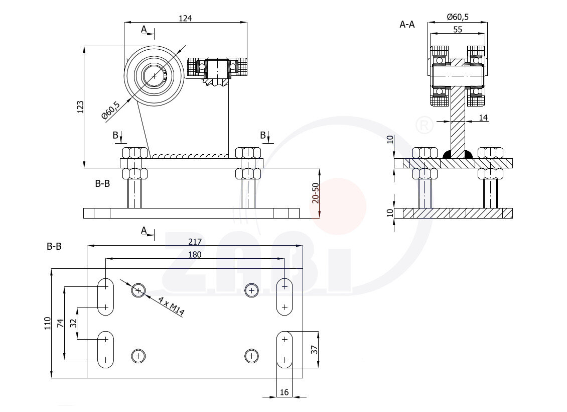 Ролики для откатных ворот, Каретки для откатных воро, Для профиля 70х70 стенка 4мм с обозначением R-3M-70