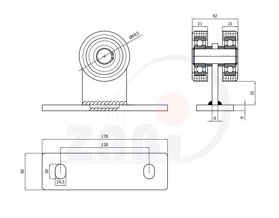 Ролики для откатных ворот, Каретки для откатных воро, Для профиля 80х80 стенка 5мм с обозначением 2T-80