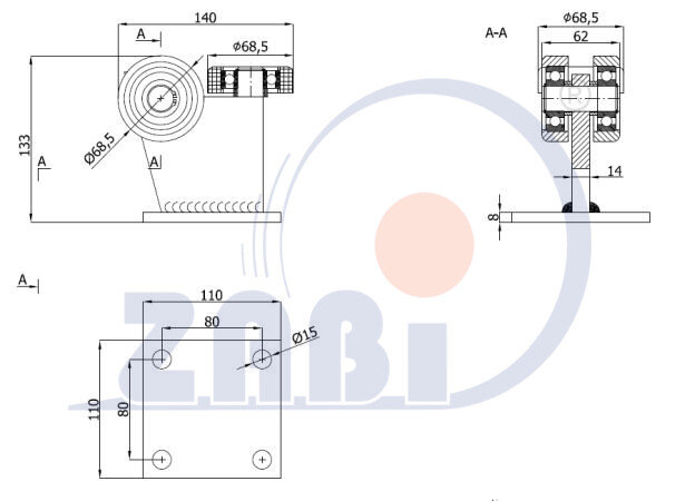 Ролики для откатных ворот, Каретки для откатных воро, Для профиля 80х80 стенка 5мм с обозначением 3M-80M