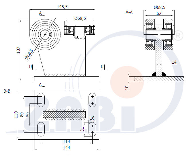 Ролики для откатных ворот, Каретки для откатных воро, Для профиля 80х80 стенка 5мм с обозначением 3M-80