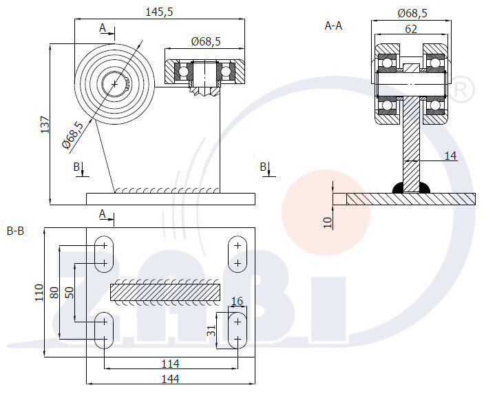 Ролики для откатных ворот, Каретки для откатных воро, Для профиля 80х80 стенка 5мм с обозначением 3MM-80