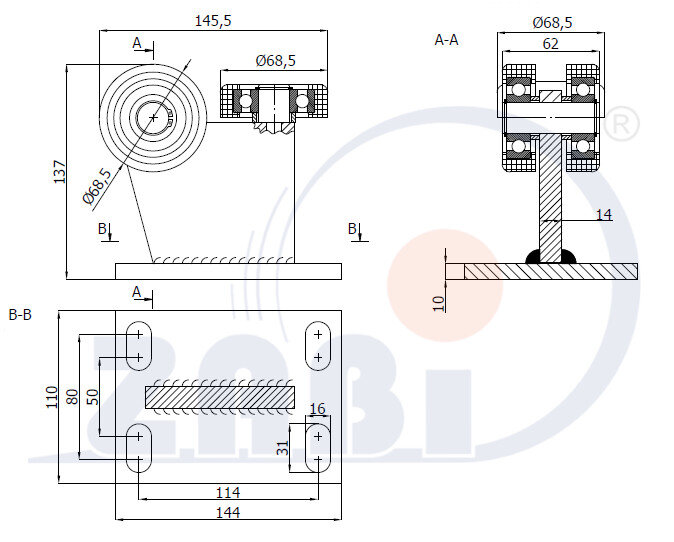 Ролики для откатных ворот, Каретки для откатных воро, Для профиля 80х80 стенка 5мм с обозначением 3T-80