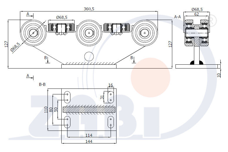 Ролики для откатных ворот, Каретки для откатных воро, Для профиля 80х80 стенка 5мм с обозначением 8M-80