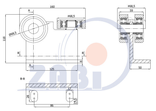 Wózki i akcesoria do bram, Wózki do bram przesuwnych, Do profili 80x80 ścianka 5mm o symbolu P-3M-80